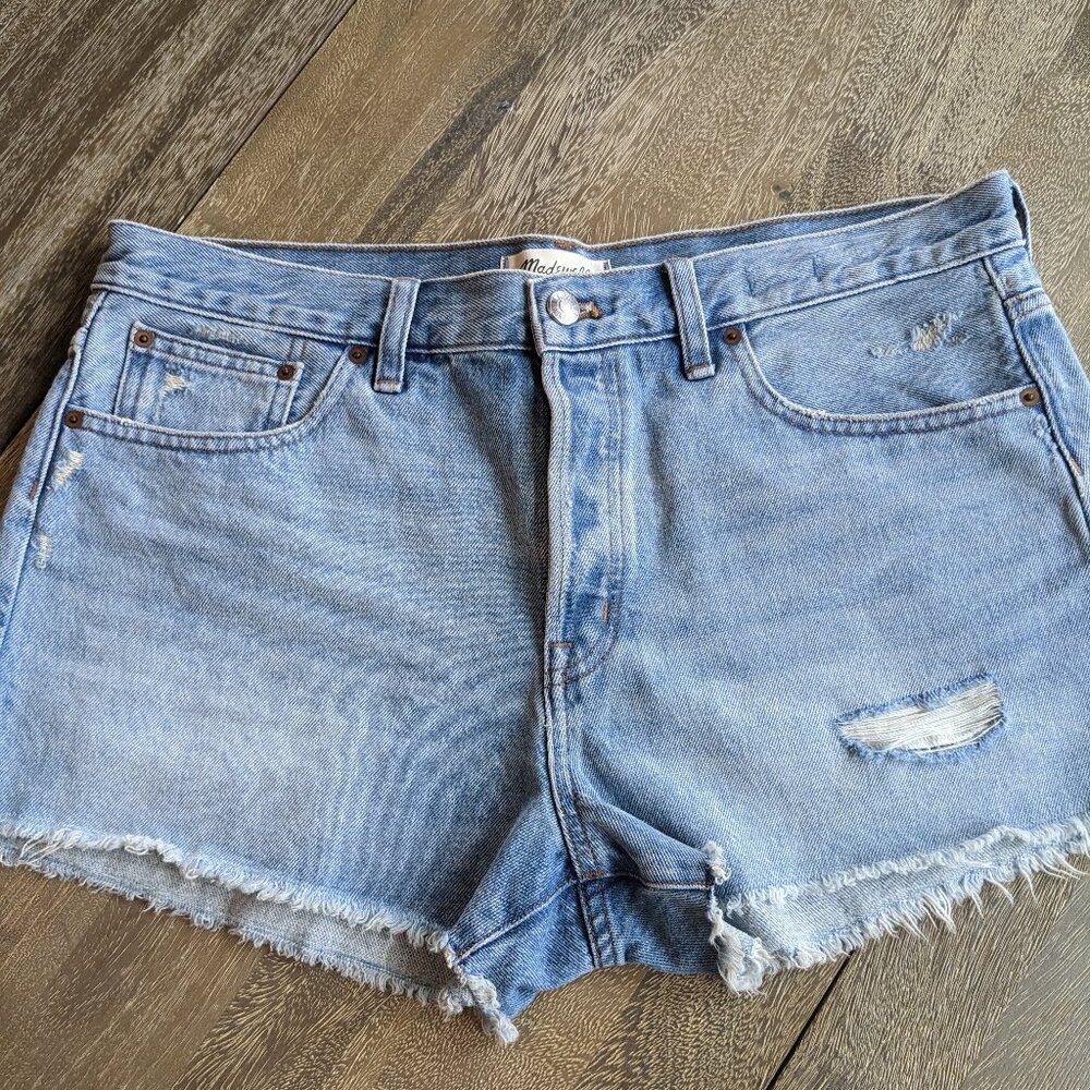 Madewell The Brynn Short, Denim Blue Jean Distressed Cut off Shorts, Size 30